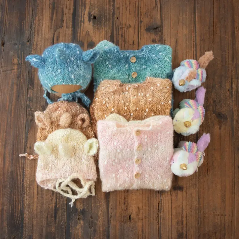 Handmade Knitted Alpaca Outfit Hat Set - Newborn Photography Props